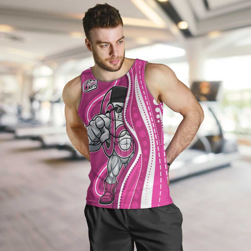 Sydney Sixers Men Tank Top Aboriginal Dot Art Pink White - Tribal Wave Pattern