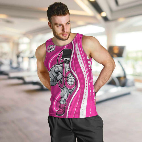 Sydney Sixers Men Tank Top Aboriginal Dot Art Pink White - Tribal Wave Pattern