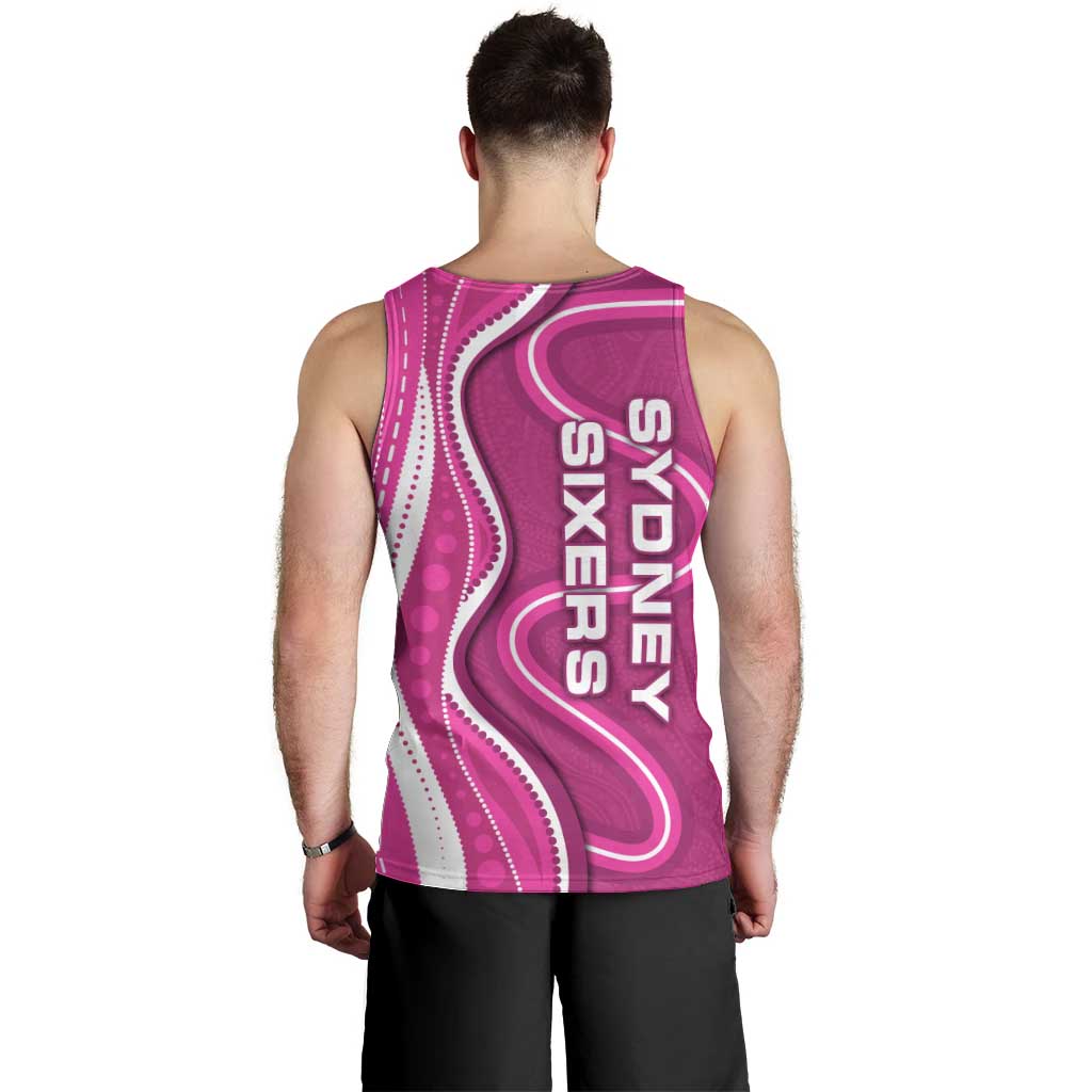 Sydney Sixers Men Tank Top Aboriginal Dot Art Pink White - Tribal Wave Pattern