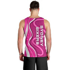 Sydney Sixers Men Tank Top Aboriginal Dot Art Pink White - Tribal Wave Pattern