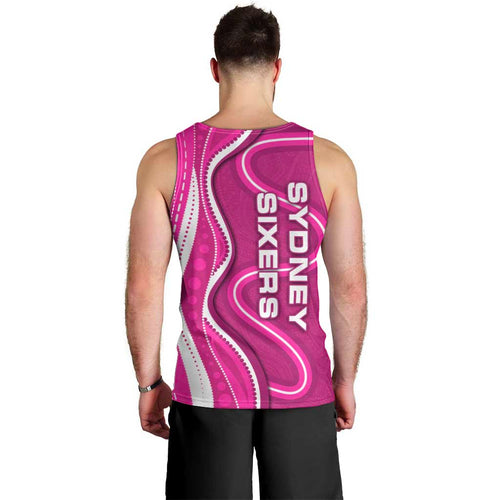 Sydney Sixers Men Tank Top Aboriginal Dot Art Pink White - Tribal Wave Pattern
