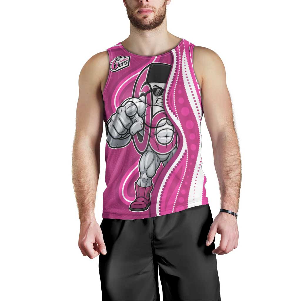 Sydney Sixers Men Tank Top Aboriginal Dot Art Pink White - Tribal Wave Pattern