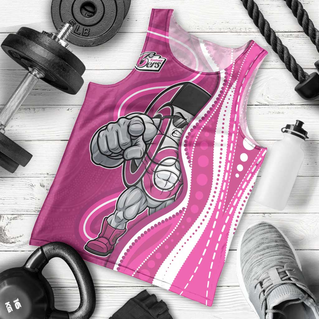 Sydney Sixers Men Tank Top Aboriginal Dot Art Pink White - Tribal Wave Pattern