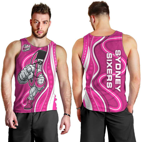 Sydney Sixers Men Tank Top Aboriginal Dot Art Pink White - Tribal Wave Pattern