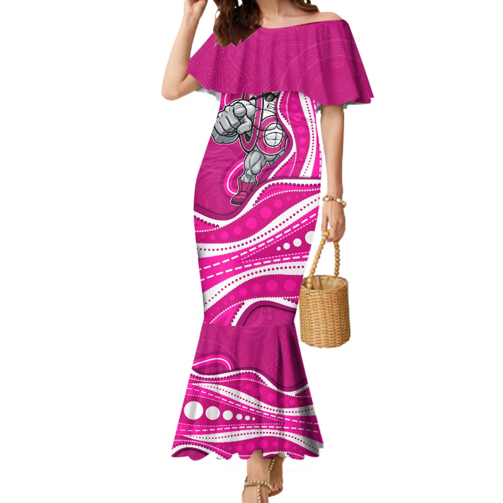 Sydney Sixers Mermaid Dress Aboriginal Dot Art Pink White - Tribal Wave Pattern