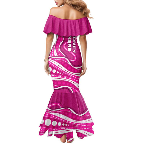 Sydney Sixers Mermaid Dress Aboriginal Dot Art Pink White - Tribal Wave Pattern