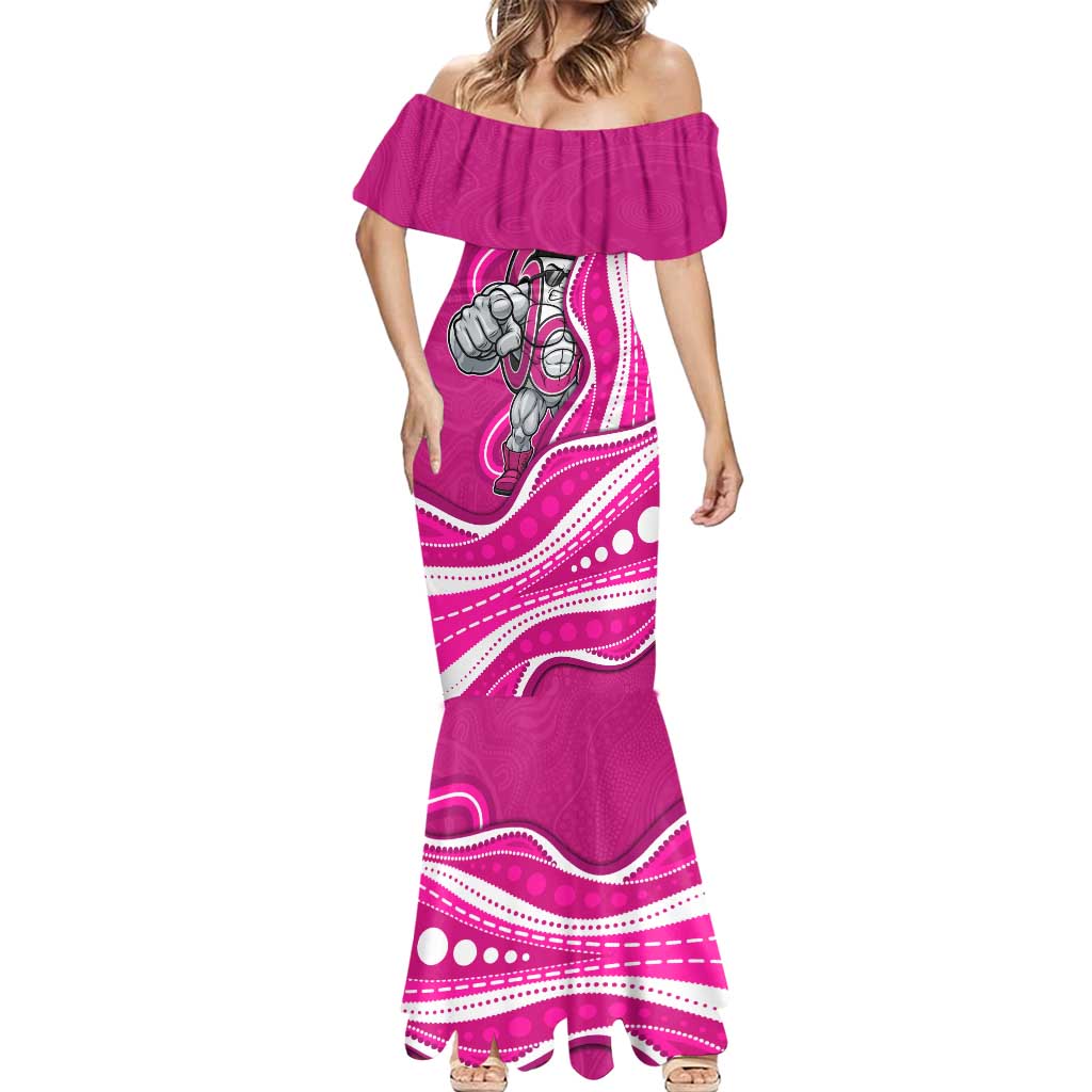 Sydney Sixers Mermaid Dress Aboriginal Dot Art Pink White - Tribal Wave Pattern