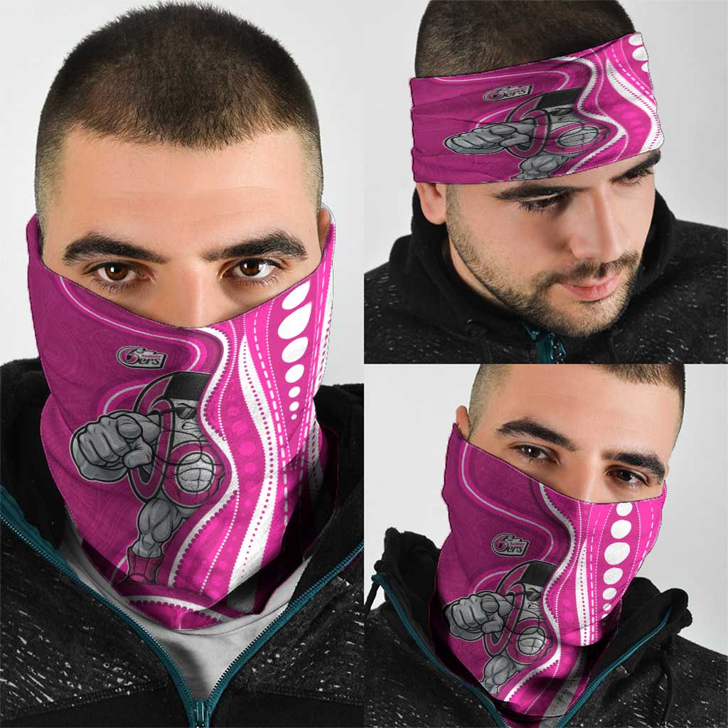 Sydney Sixers Neck Gaiter Aboriginal Dot Art Pink White - Tribal Wave Pattern