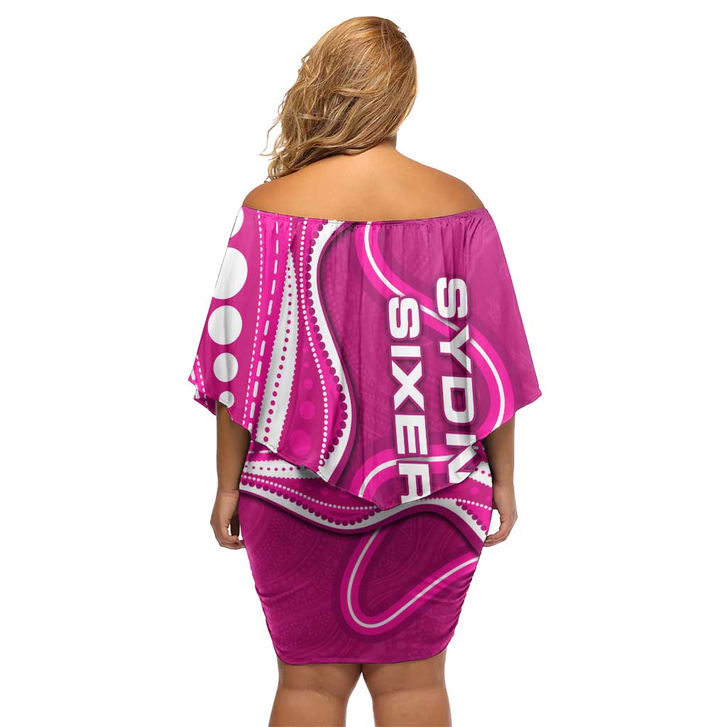 Sydney Sixers Off Shoulder Short Dress Aboriginal Dot Art Pink White - Tribal Wave Pattern