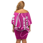 Sydney Sixers Off Shoulder Short Dress Aboriginal Dot Art Pink White - Tribal Wave Pattern