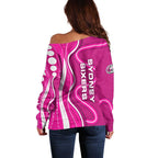 Sydney Sixers Off Shoulder Sweater Aboriginal Dot Art Pink White - Tribal Wave Pattern
