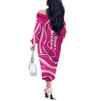 Sydney Sixers Off The Shoulder Long Sleeve Dress Aboriginal Dot Art Pink White - Tribal Wave Pattern