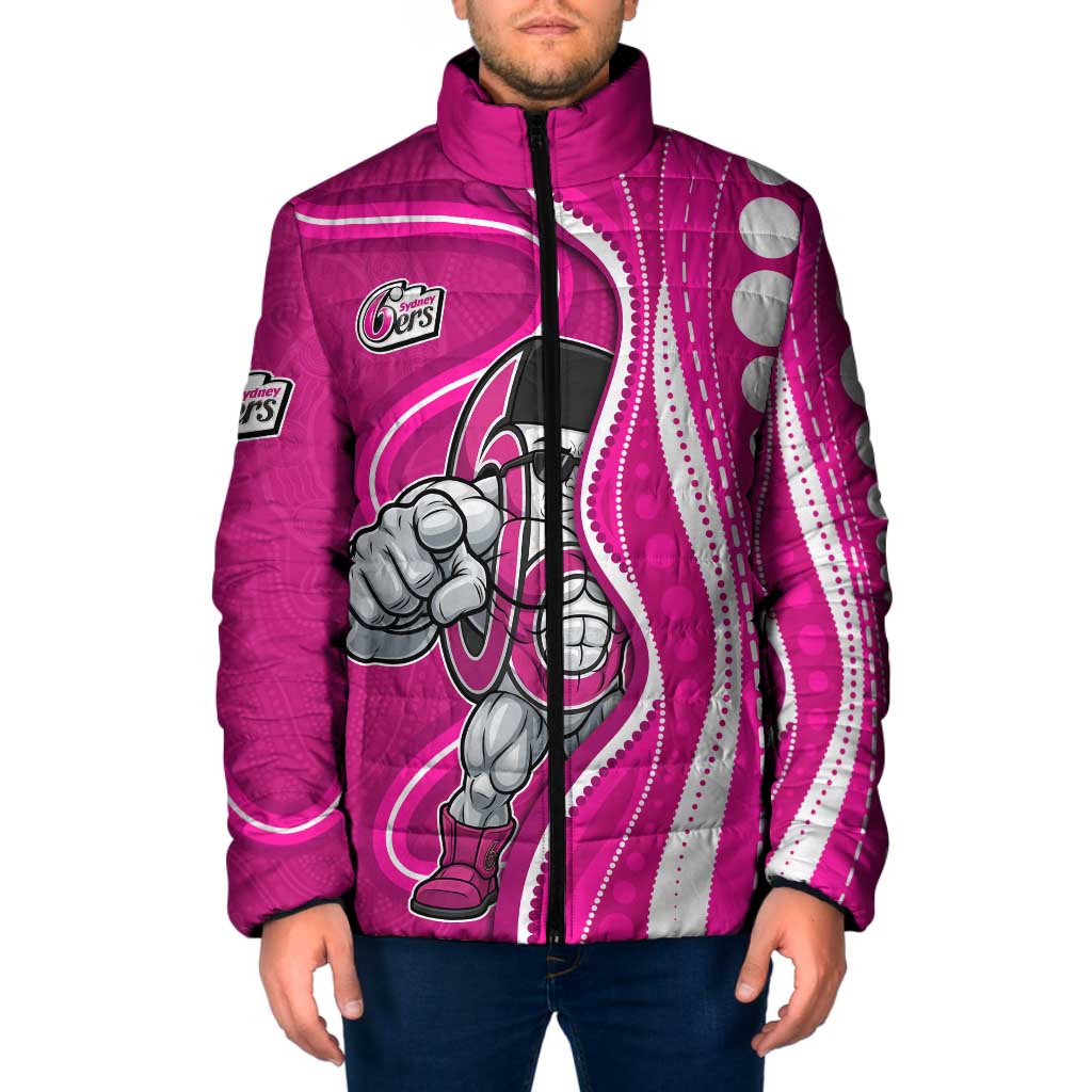 Sydney Sixers Padded Jacket Aboriginal Dot Art Pink White - Tribal Wave Pattern