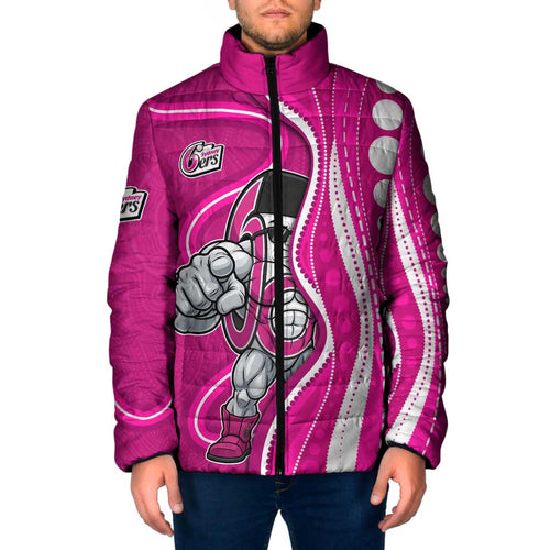 Sydney Sixers Padded Jacket Aboriginal Dot Art Pink White - Tribal Wave Pattern