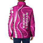 Sydney Sixers Padded Jacket Aboriginal Dot Art Pink White - Tribal Wave Pattern
