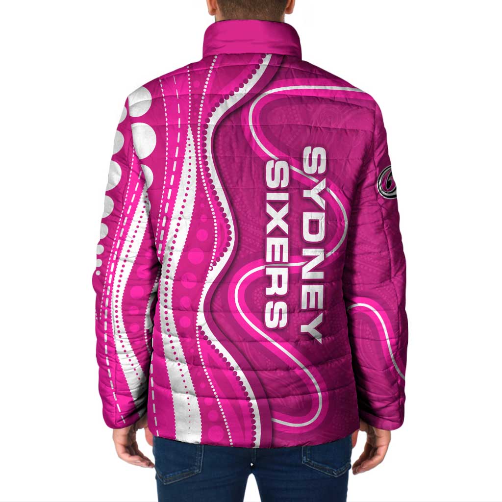 Sydney Sixers Padded Jacket Aboriginal Dot Art Pink White - Tribal Wave Pattern