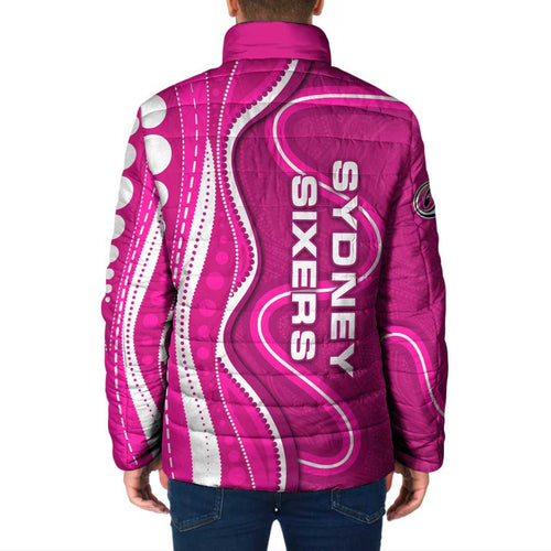 Sydney Sixers Padded Jacket Aboriginal Dot Art Pink White - Tribal Wave Pattern