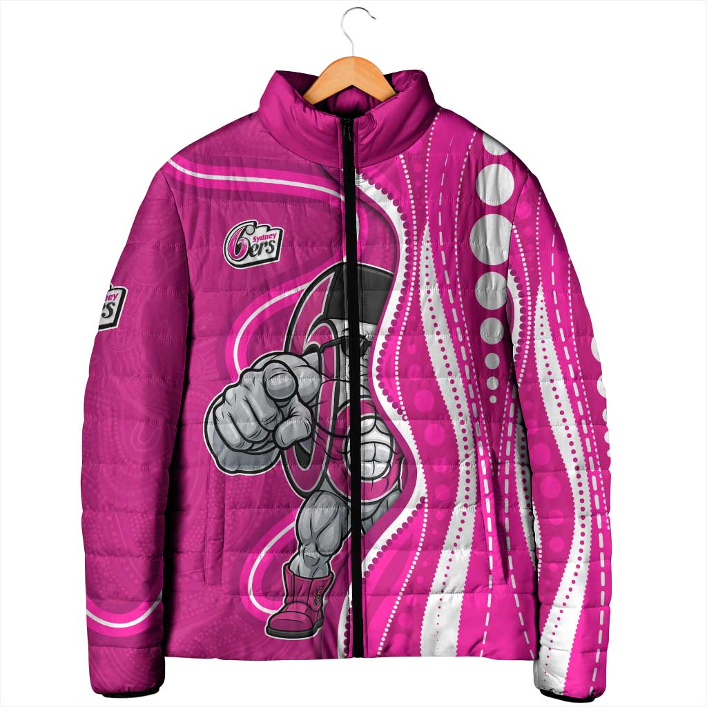 Sydney Sixers Padded Jacket Aboriginal Dot Art Pink White - Tribal Wave Pattern
