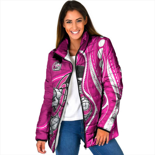 Sydney Sixers Padded Jacket Aboriginal Dot Art Pink White - Tribal Wave Pattern