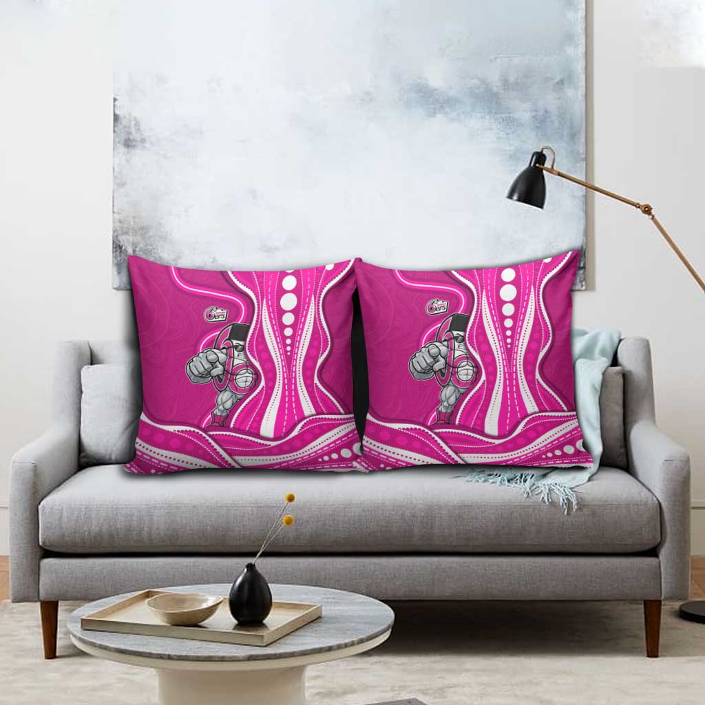 Sydney Sixers Pillow Cover Aboriginal Dot Art Pink White - Tribal Wave Pattern