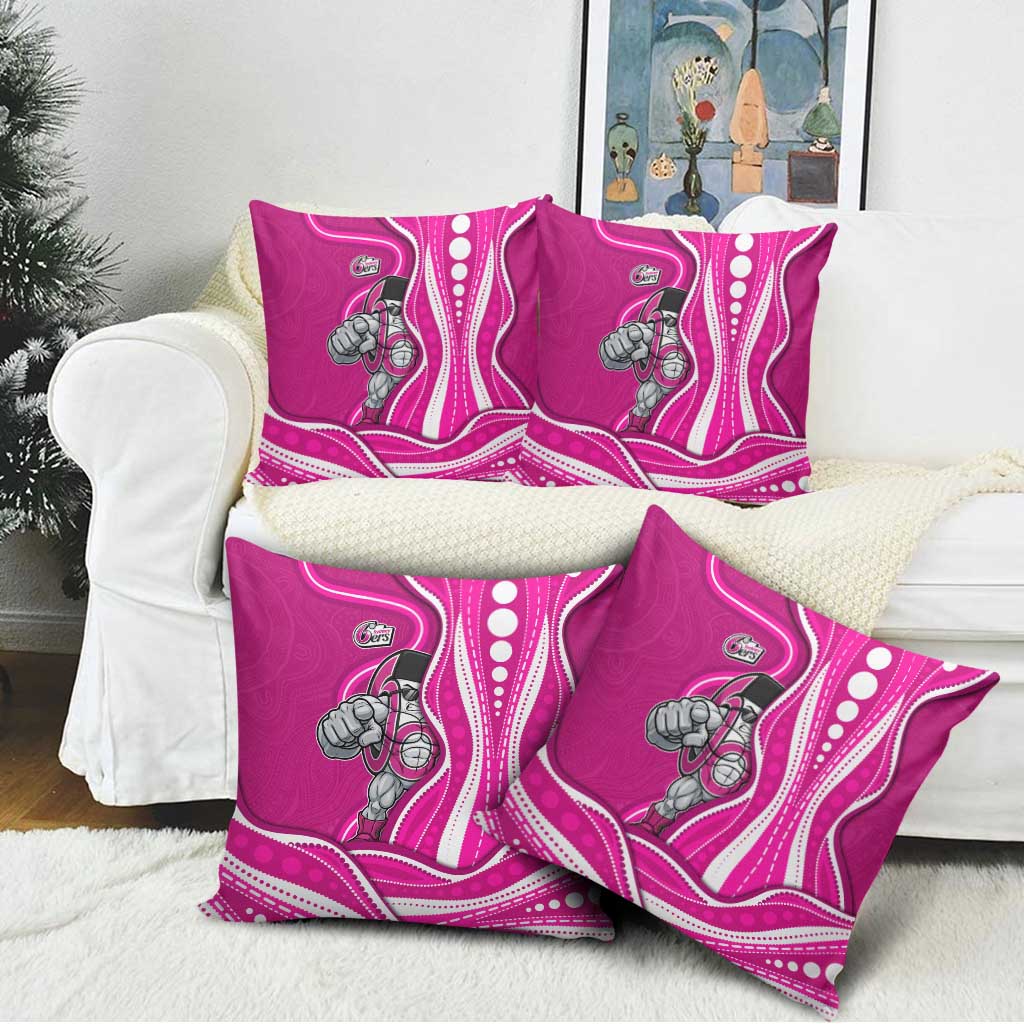 Sydney Sixers Pillow Cover Aboriginal Dot Art Pink White - Tribal Wave Pattern