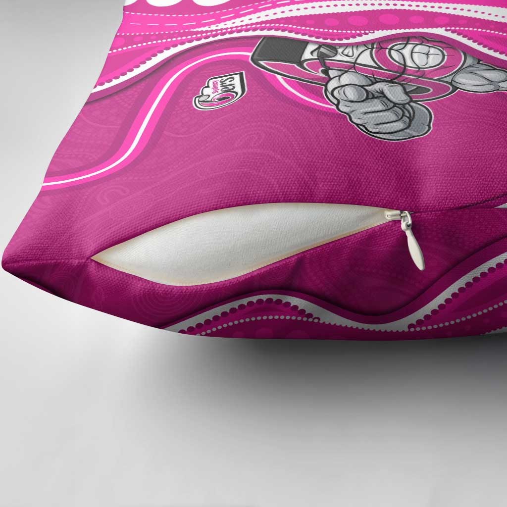 Sydney Sixers Pillow Cover Aboriginal Dot Art Pink White - Tribal Wave Pattern