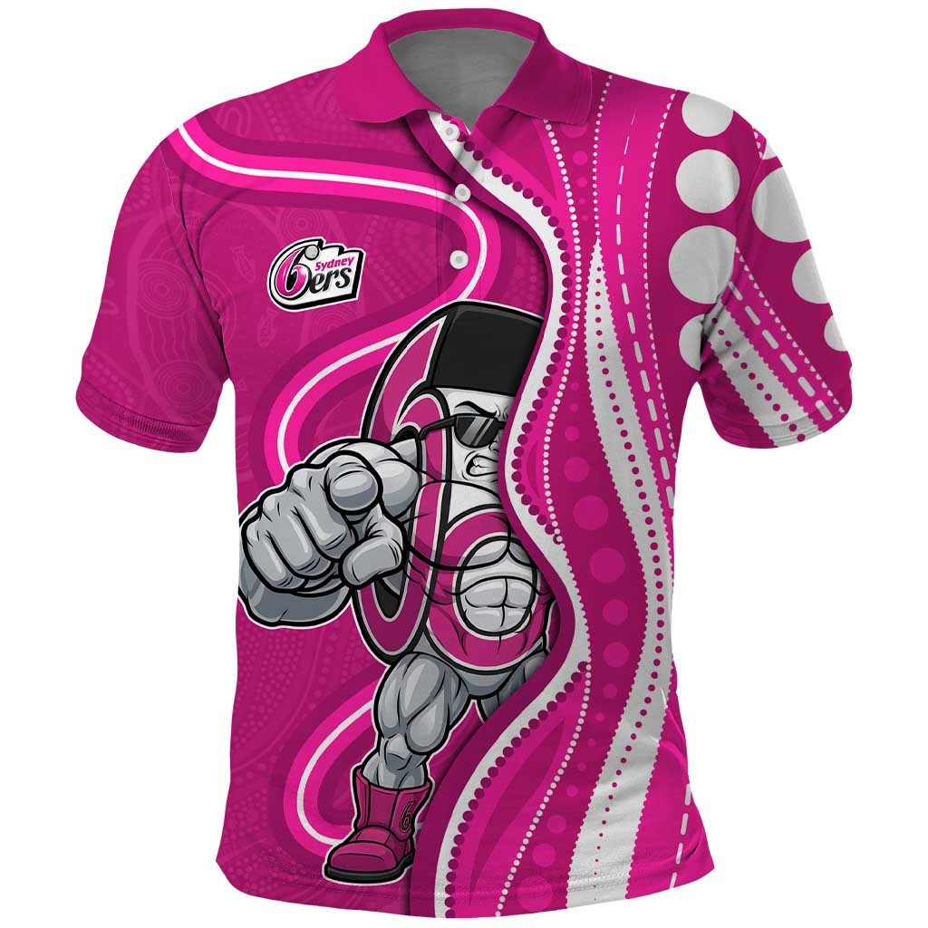 Sydney Sixers Polo Shirt Aboriginal Dot Art Pink White - Tribal Wave Pattern