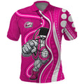 Sydney Sixers Polo Shirt Aboriginal Dot Art Pink White - Tribal Wave Pattern