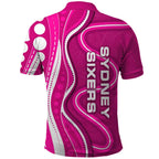 Sydney Sixers Polo Shirt Aboriginal Dot Art Pink White - Tribal Wave Pattern