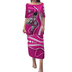 Sydney Sixers Puletasi Aboriginal Dot Art Pink White - Tribal Wave Pattern