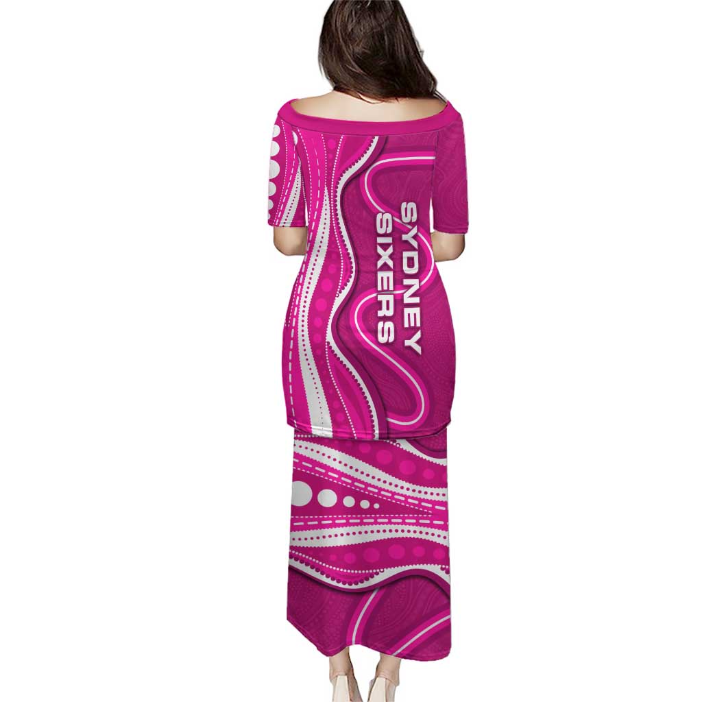 Sydney Sixers Puletasi Aboriginal Dot Art Pink White - Tribal Wave Pattern