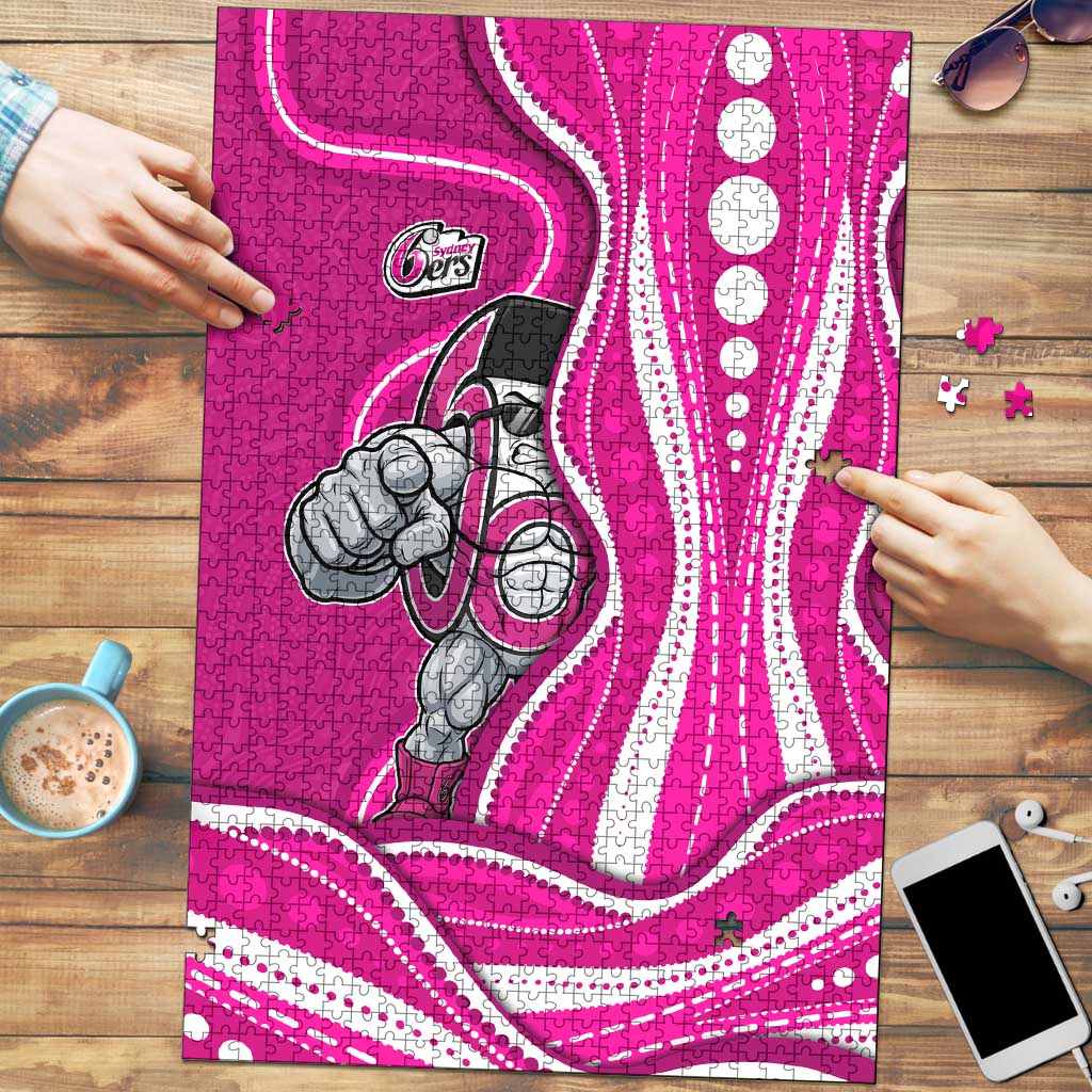 Sydney Sixers Puzzle Aboriginal Dot Art Pink White - Tribal Wave Pattern