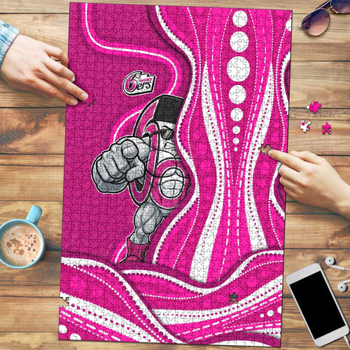 Sydney Sixers Puzzle Aboriginal Dot Art Pink White - Tribal Wave Pattern