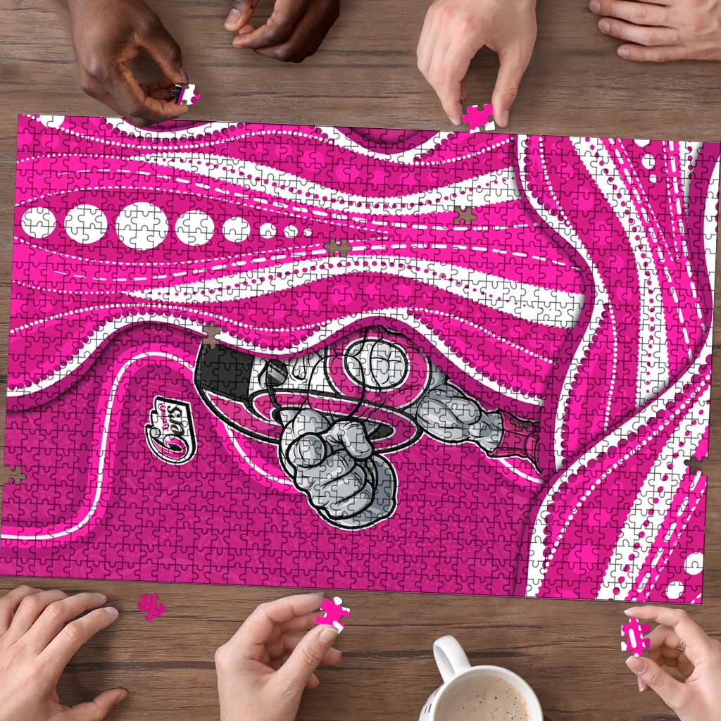 Sydney Sixers Puzzle Aboriginal Dot Art Pink White - Tribal Wave Pattern