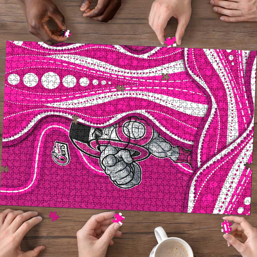 Sydney Sixers Puzzle Aboriginal Dot Art Pink White - Tribal Wave Pattern
