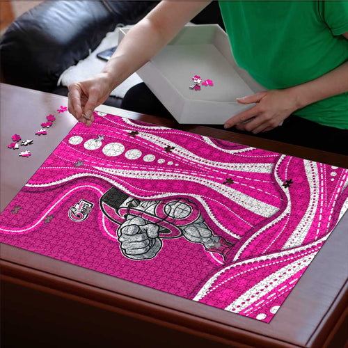 Sydney Sixers Puzzle Aboriginal Dot Art Pink White - Tribal Wave Pattern