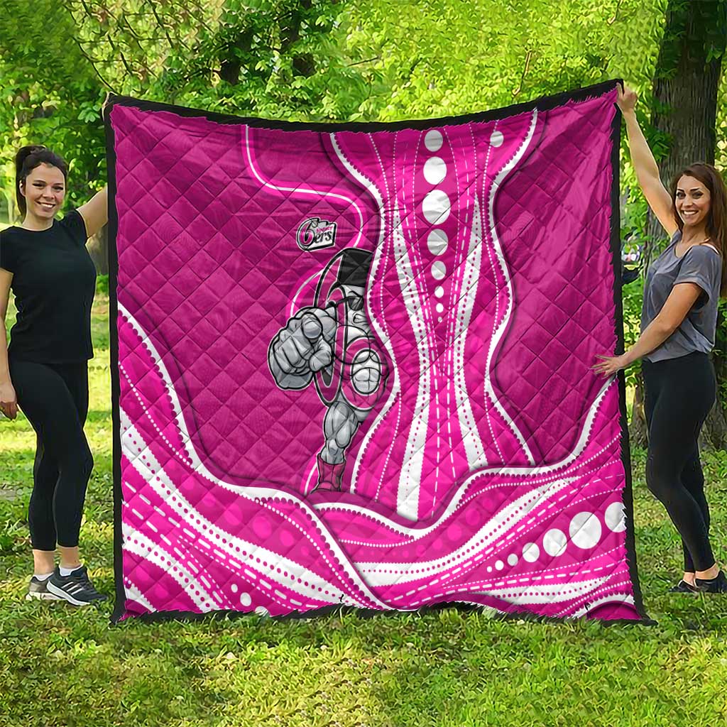 Sydney Sixers Quilt Aboriginal Dot Art Pink White - Tribal Wave Pattern