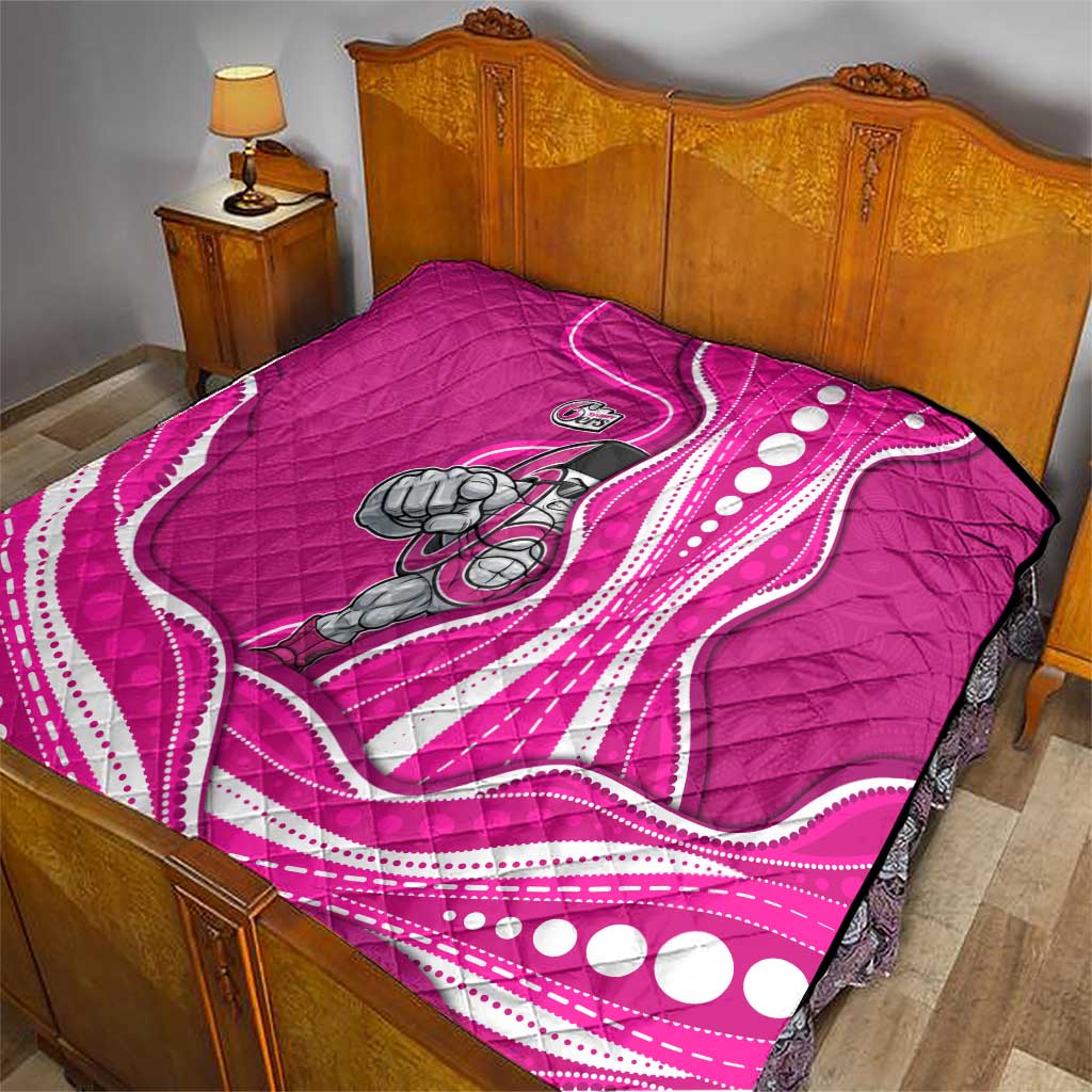 Sydney Sixers Quilt Aboriginal Dot Art Pink White - Tribal Wave Pattern
