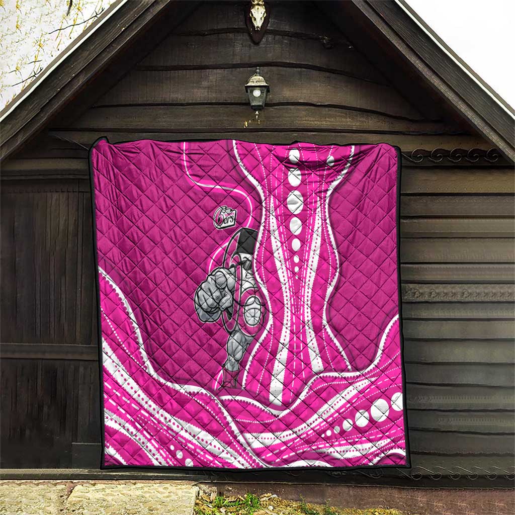 Sydney Sixers Quilt Aboriginal Dot Art Pink White - Tribal Wave Pattern