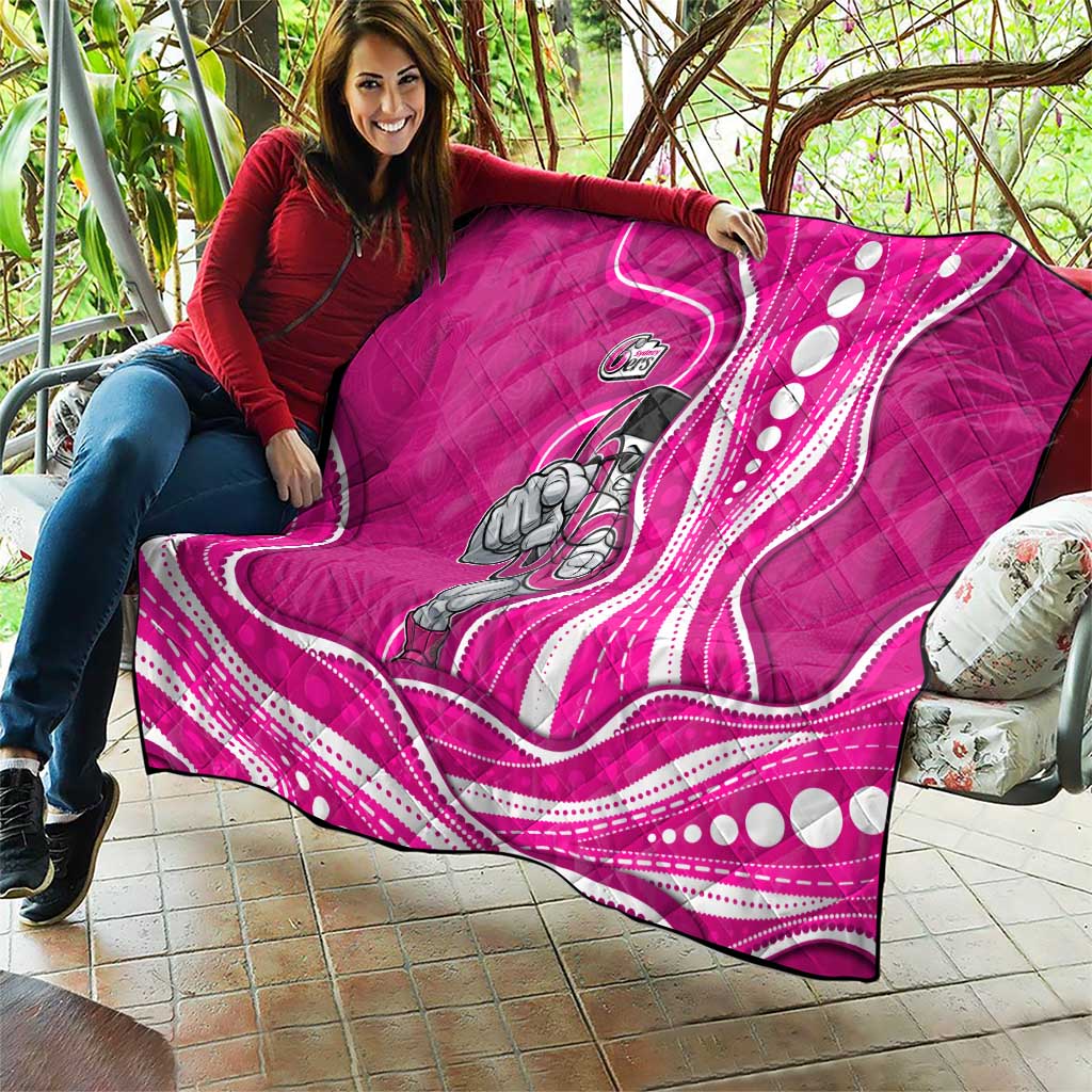 Sydney Sixers Quilt Aboriginal Dot Art Pink White - Tribal Wave Pattern