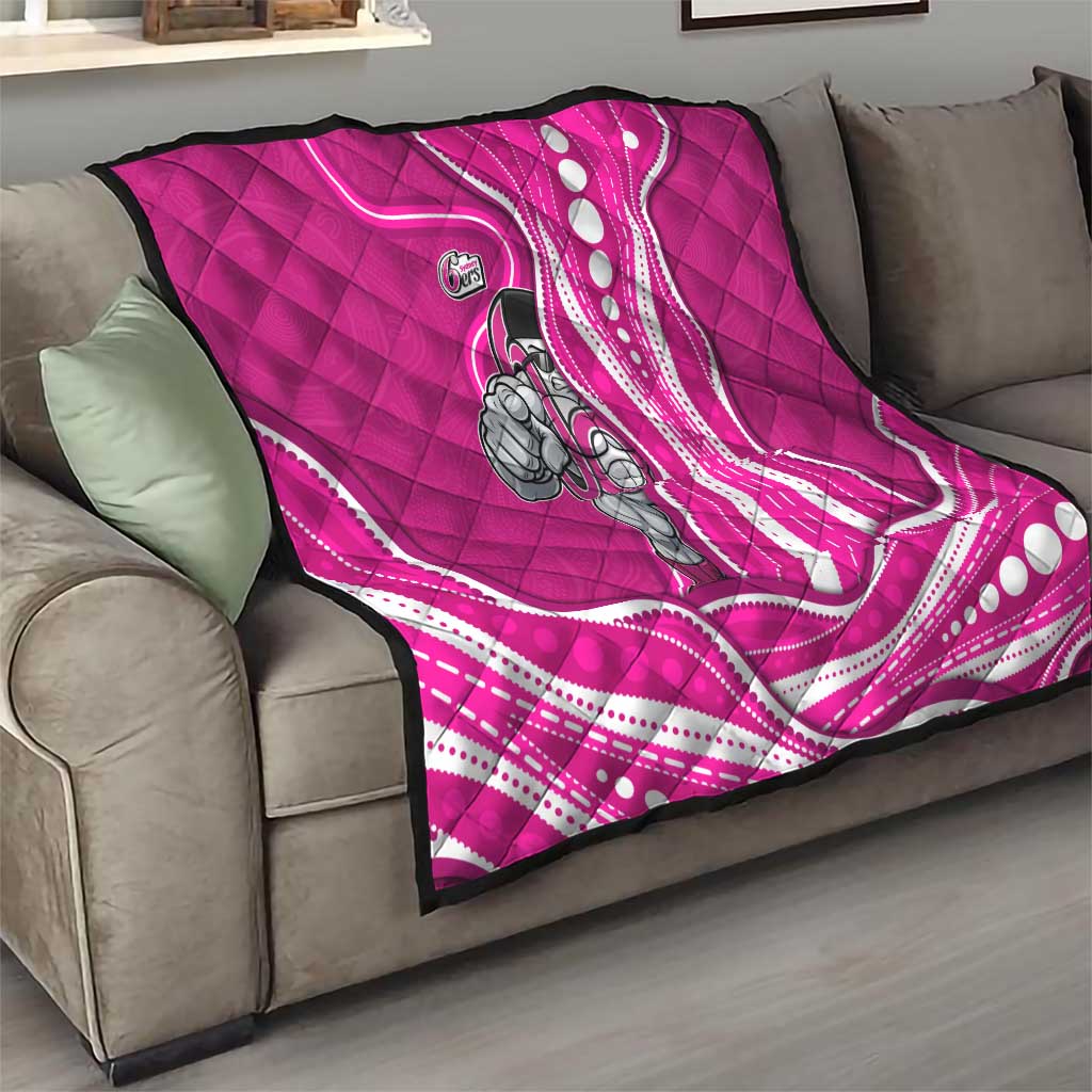 Sydney Sixers Quilt Aboriginal Dot Art Pink White - Tribal Wave Pattern