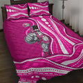 Sydney Sixers Quilt Bed Set Aboriginal Dot Art Pink White - Tribal Wave Pattern