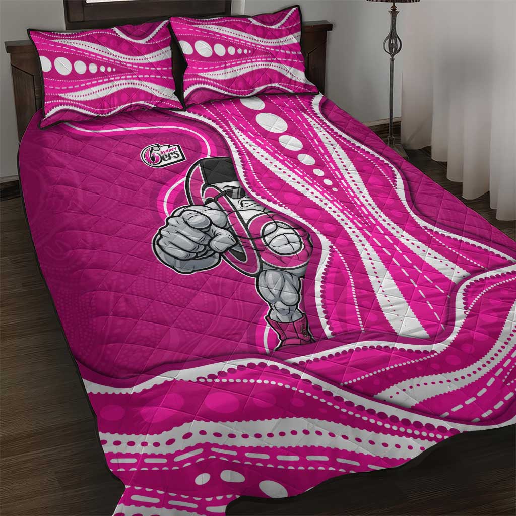 Sydney Sixers Quilt Bed Set Aboriginal Dot Art Pink White - Tribal Wave Pattern
