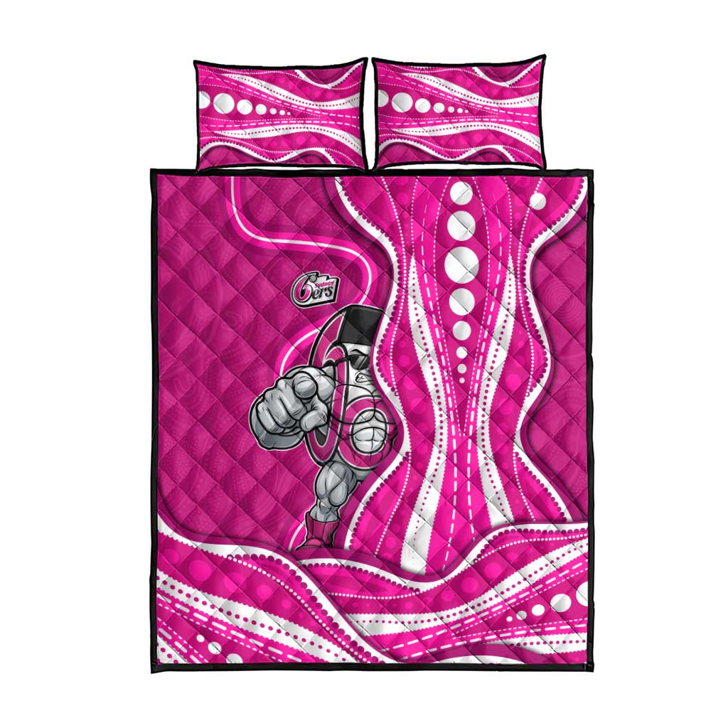 Sydney Sixers Quilt Bed Set Aboriginal Dot Art Pink White - Tribal Wave Pattern
