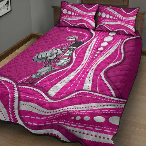 Sydney Sixers Quilt Bed Set Aboriginal Dot Art Pink White - Tribal Wave Pattern