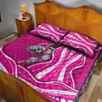 Sydney Sixers Quilt Bed Set Aboriginal Dot Art Pink White - Tribal Wave Pattern