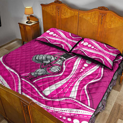 Sydney Sixers Quilt Bed Set Aboriginal Dot Art Pink White - Tribal Wave Pattern