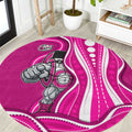 Sydney Sixers Round Carpet Aboriginal Dot Art Pink White - Tribal Wave Pattern