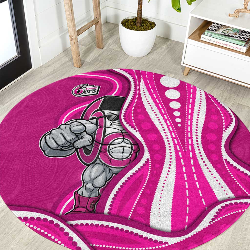 Sydney Sixers Round Carpet Aboriginal Dot Art Pink White - Tribal Wave Pattern