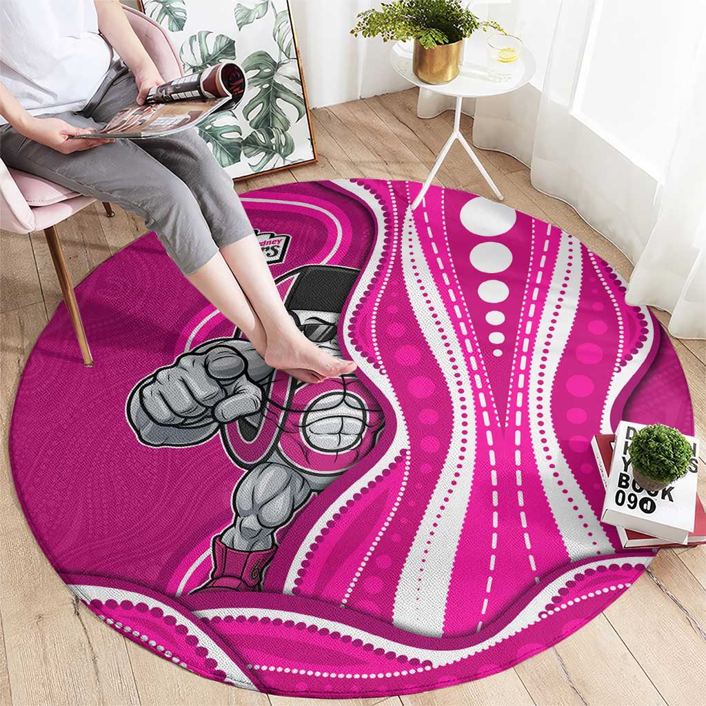 Sydney Sixers Round Carpet Aboriginal Dot Art Pink White - Tribal Wave Pattern